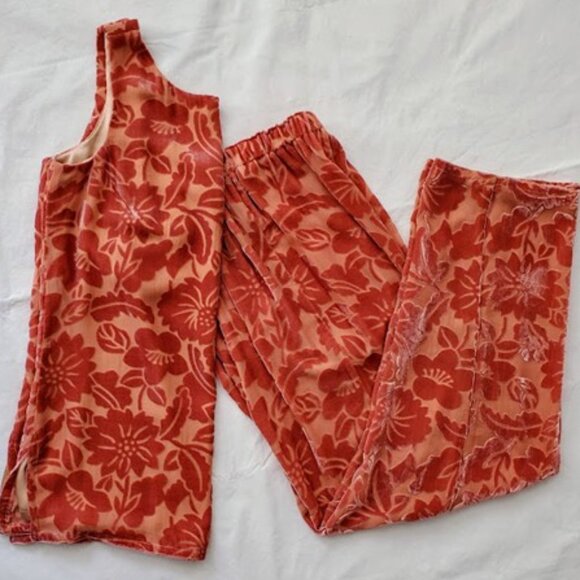 Magid Bernard Peach Silk 2-Pc Velvet Burnout Floral Vintage Chic Loungewear Sz S - Picture 4 of 16